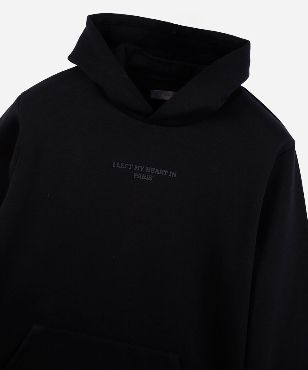 blusão de moletom juvenil com capuz estampado preto