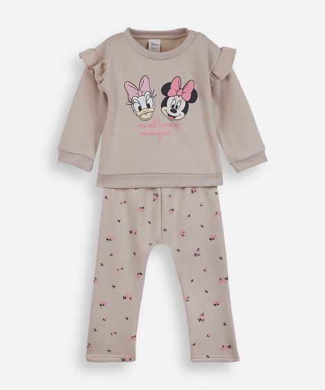 conjunto infantil de moletom minnie outline bege