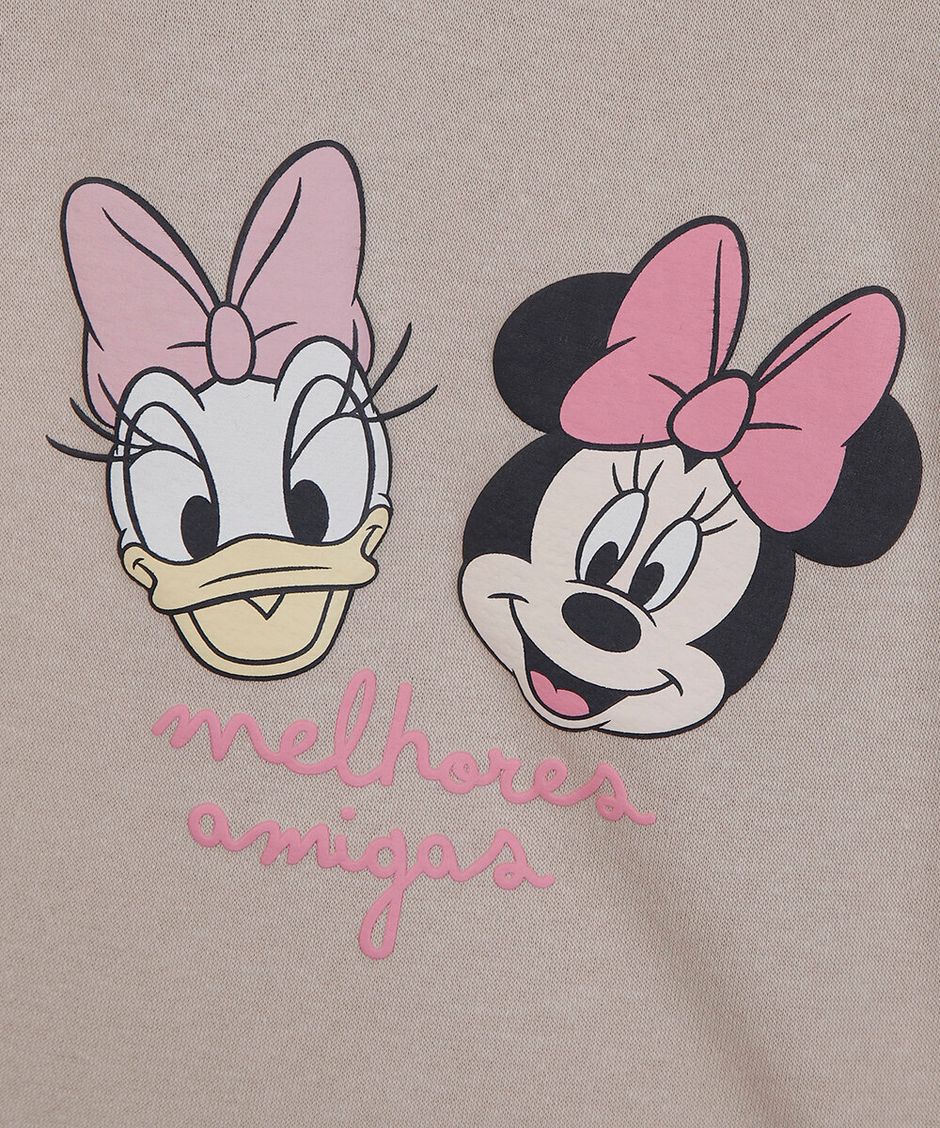 conjunto infantil de moletom minnie outline bege