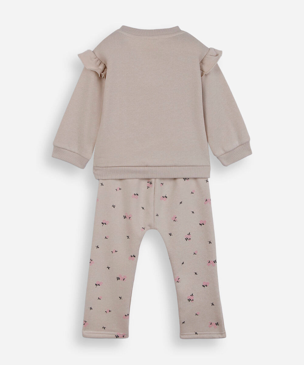conjunto infantil de moletom minnie outline bege