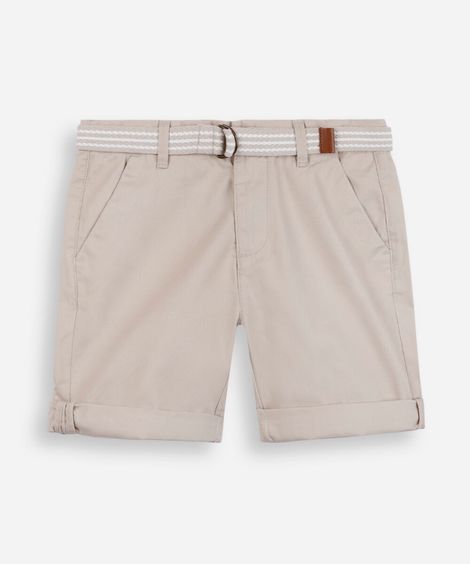 bermuda com cinto lisa bege