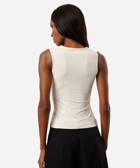 regata feminina de poliamida decote quadrado bege