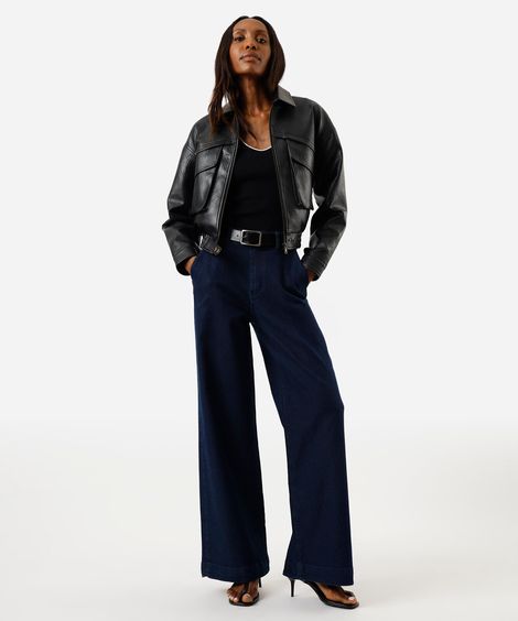 calça wide leg feminina jeans azul