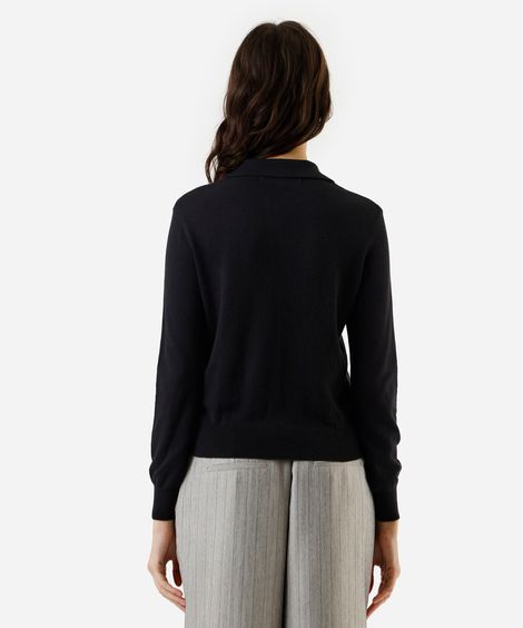 polo básica feminina de tricot manga longa preta