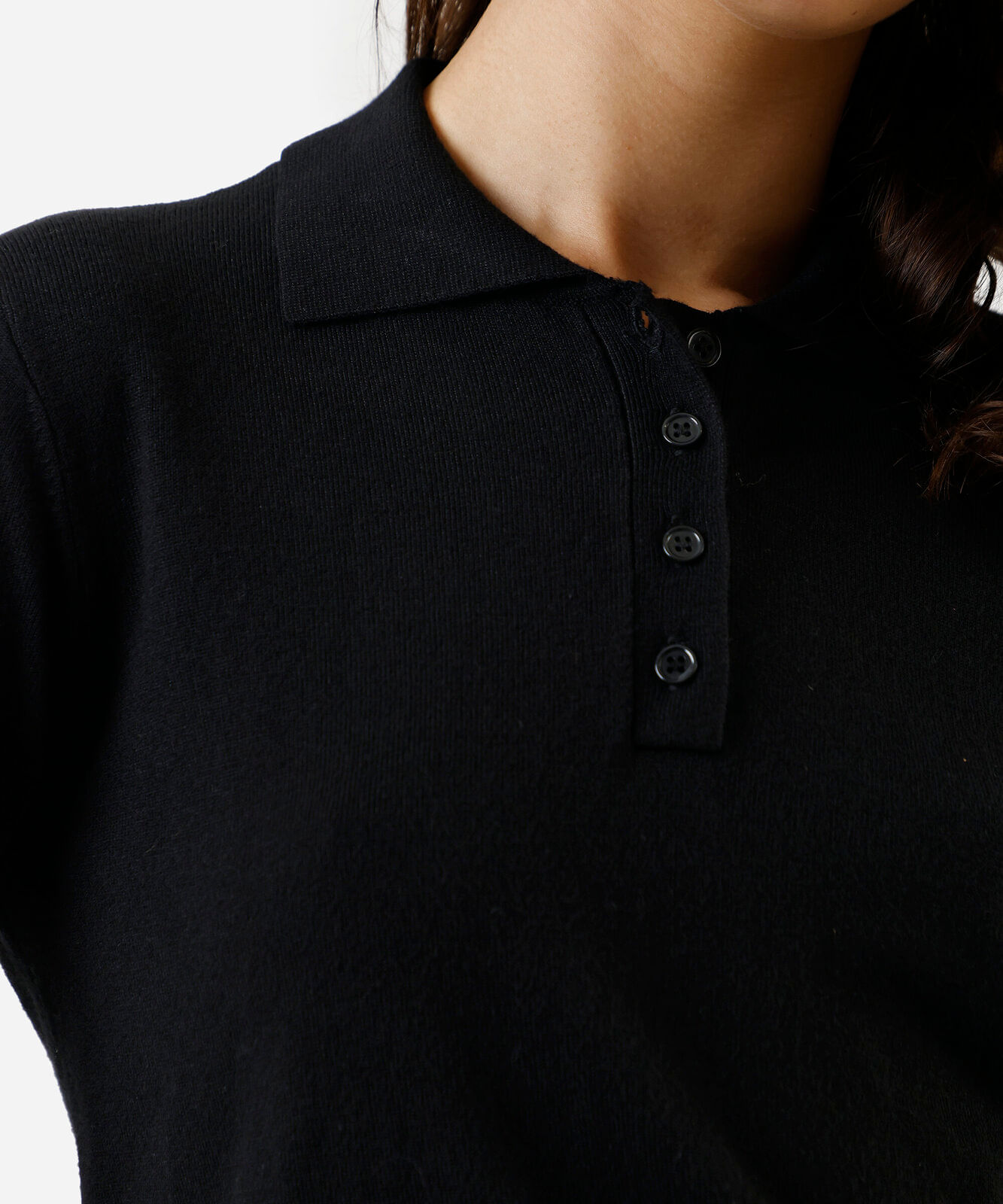 polo básica feminina de tricot manga longa preta