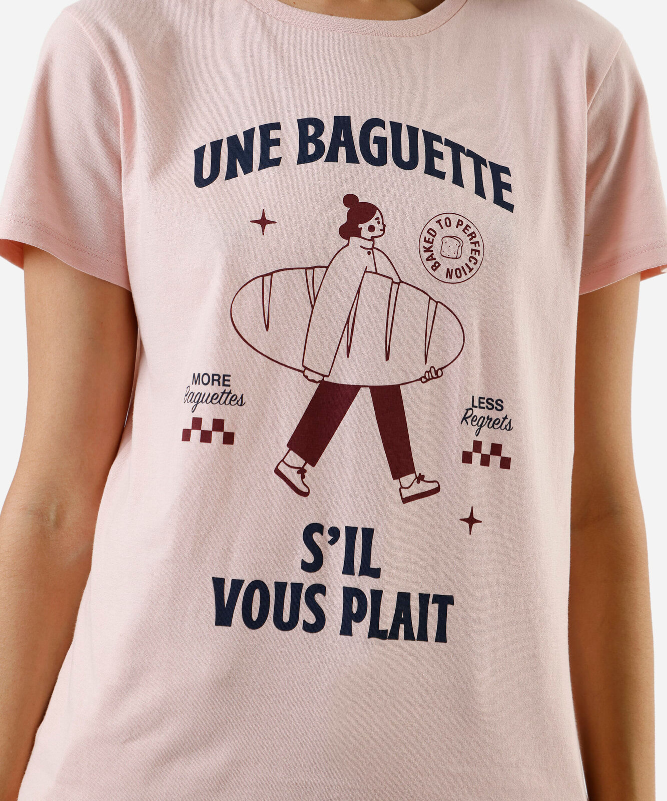 camiseta feminina de algodão estampada baguette rosa