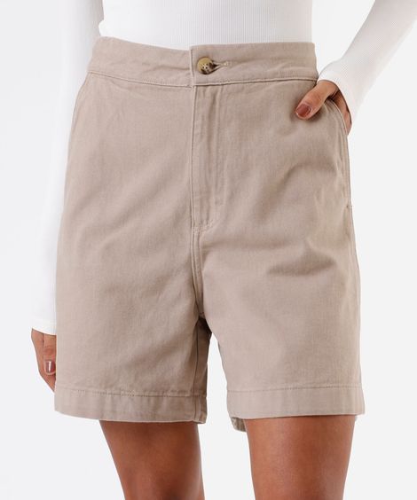 short feminino de sarja cintura alta recortes - kaki