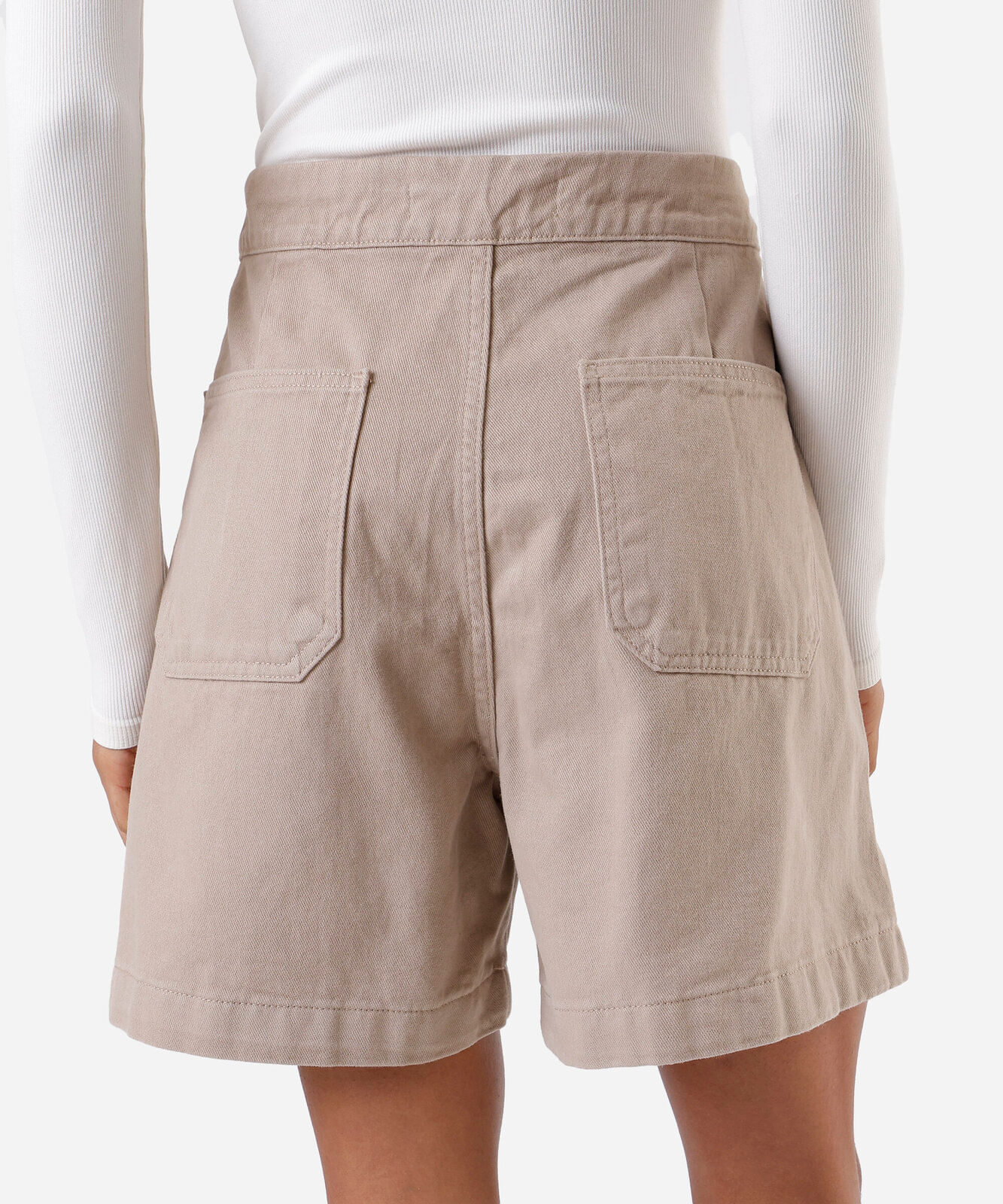 short feminino de sarja cintura alta recortes - kaki