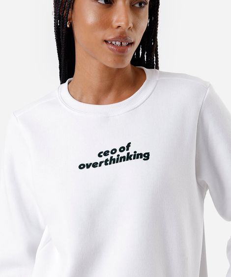 blusão feminino de moletom gola redonda estampado off white
