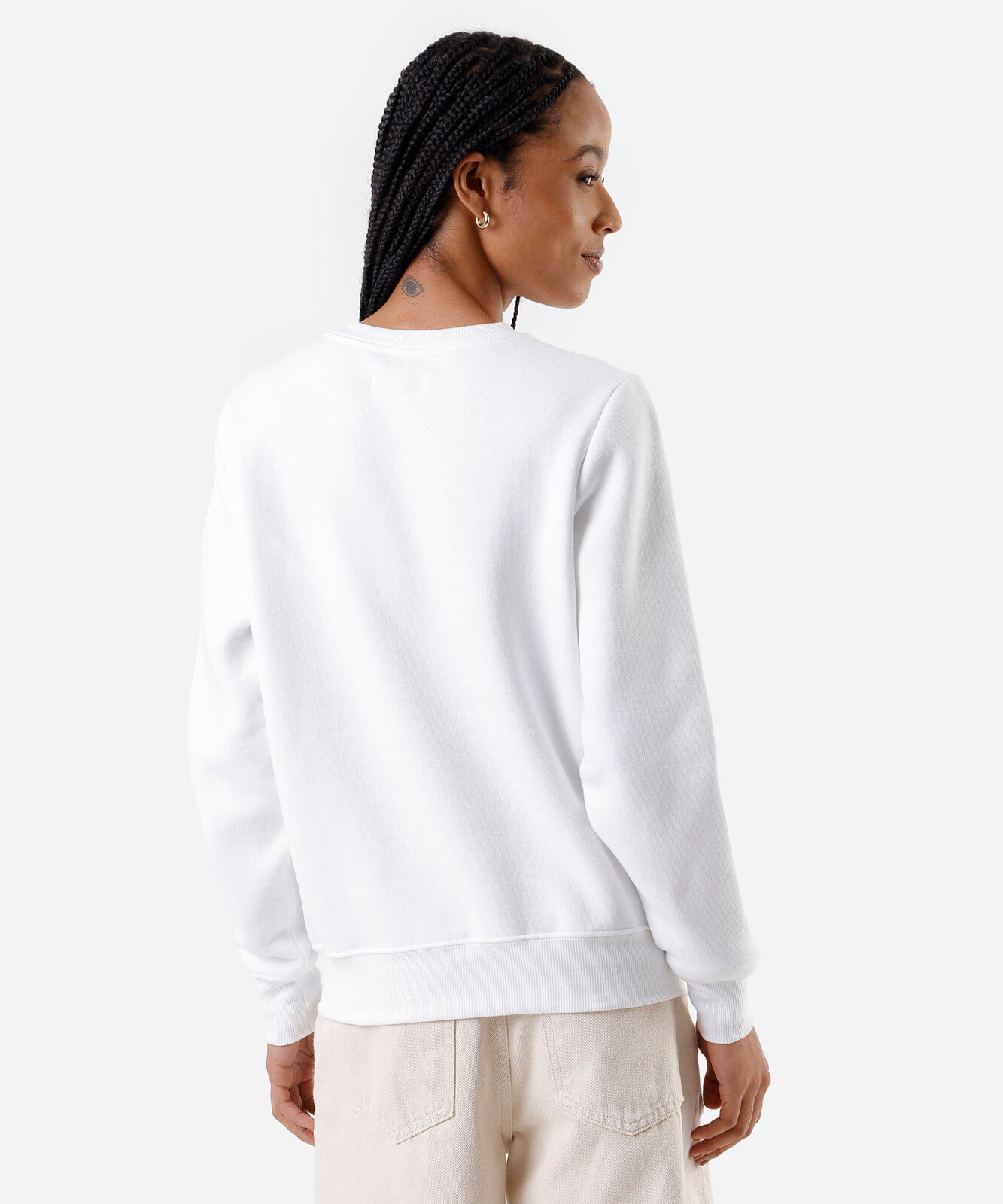 blusão feminino de moletom gola redonda estampado off white