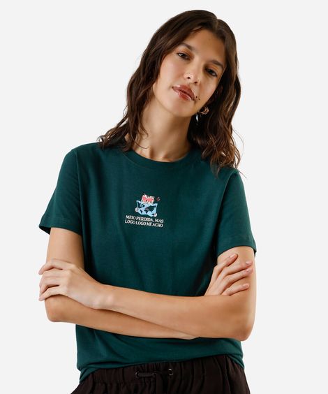 camiseta feminina de algodão estampada  verde
