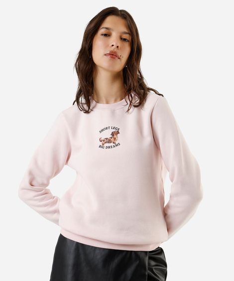blusão feminino de moletom estampado rosa