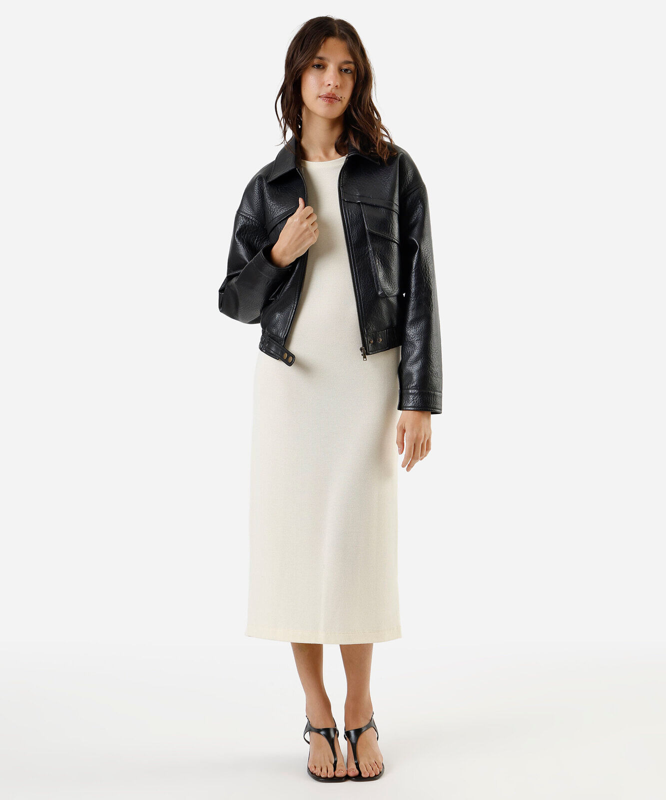 vestido midi muscle ribana de viscose off white