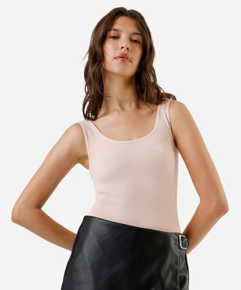 body básico feminino de poliamida canelado rosa