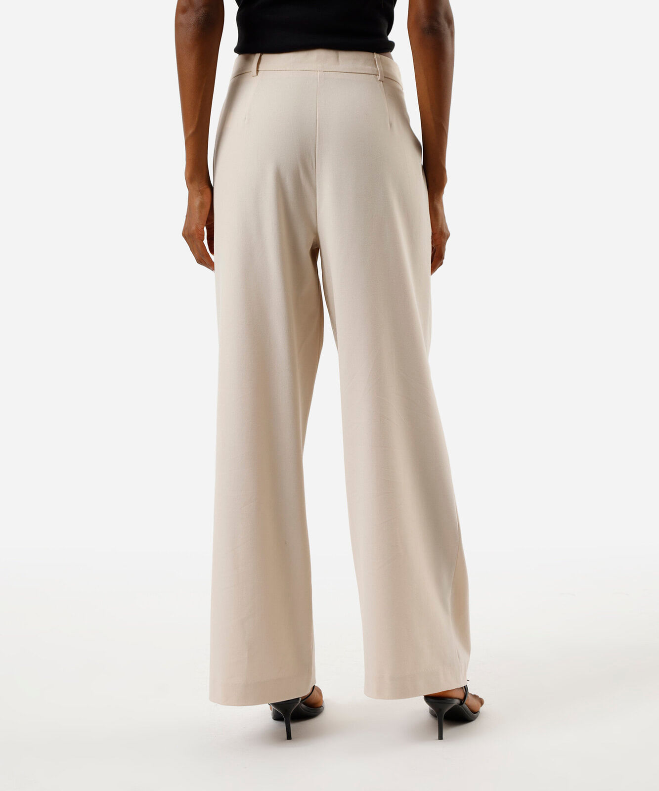 calça de alfaiataria wide leg feminina com pregas bege