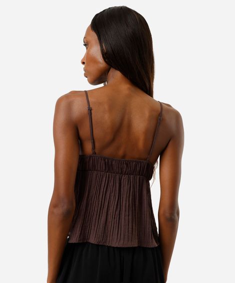 blusa alça fina feminina com liocel texturizada marrom