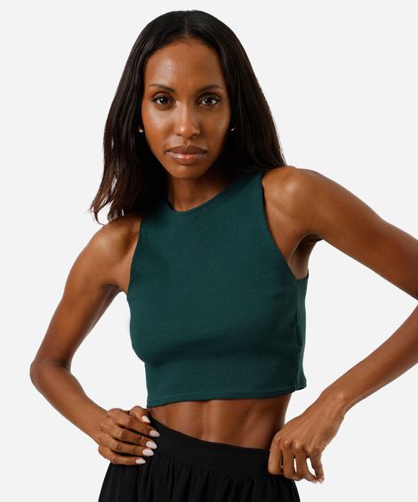 cropped básico feminino de algodão canelado verde