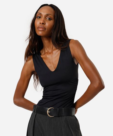 body feminino de poliamida decote v preto