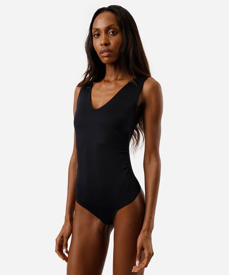 body feminino de poliamida decote v preto