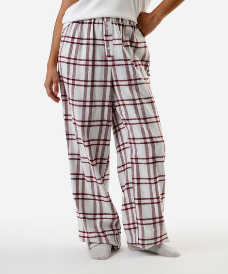 calça de pijama avulsa feminina de algodão xadrez vinho