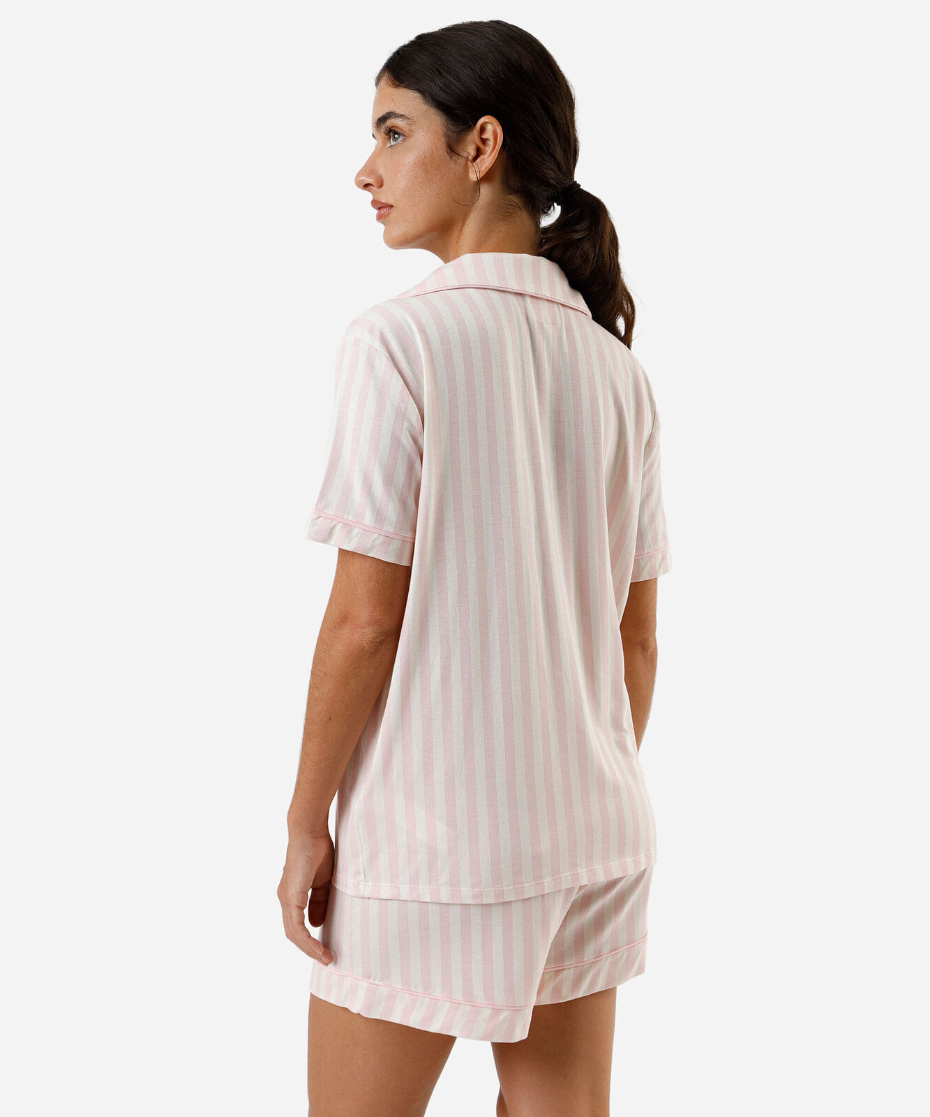 pijama americano curto feminino de viscose listrado rosa