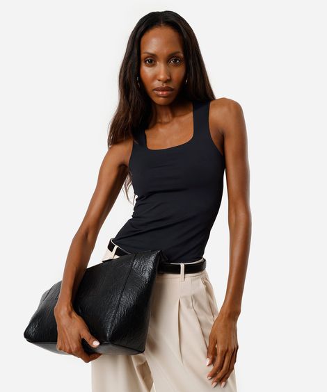 regata feminina de poliamida decote quadrado preta