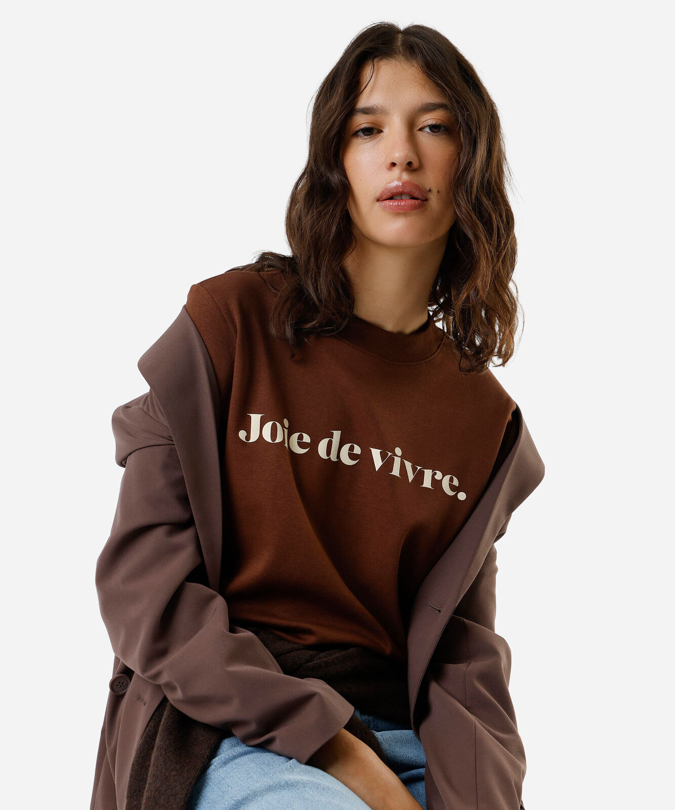 camiseta feminina de algodão peruano joie de vivre marrom