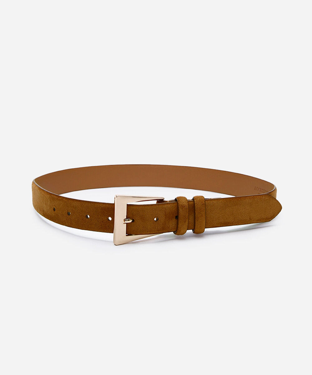 cinto de suede fivela retangular marrom