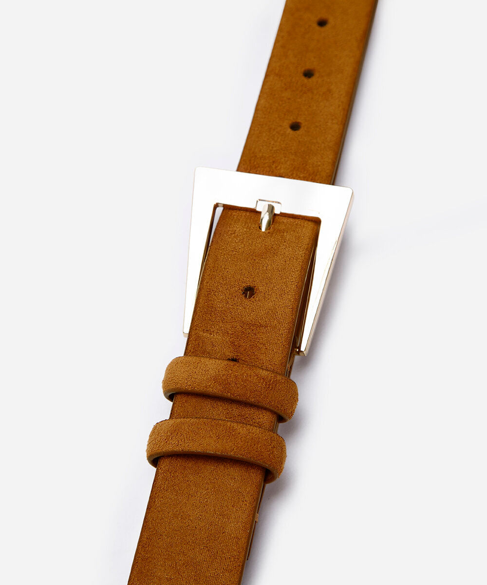 cinto de suede fivela retangular marrom