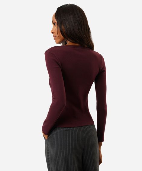 blusa básica feminina de algodão manga longa vinho