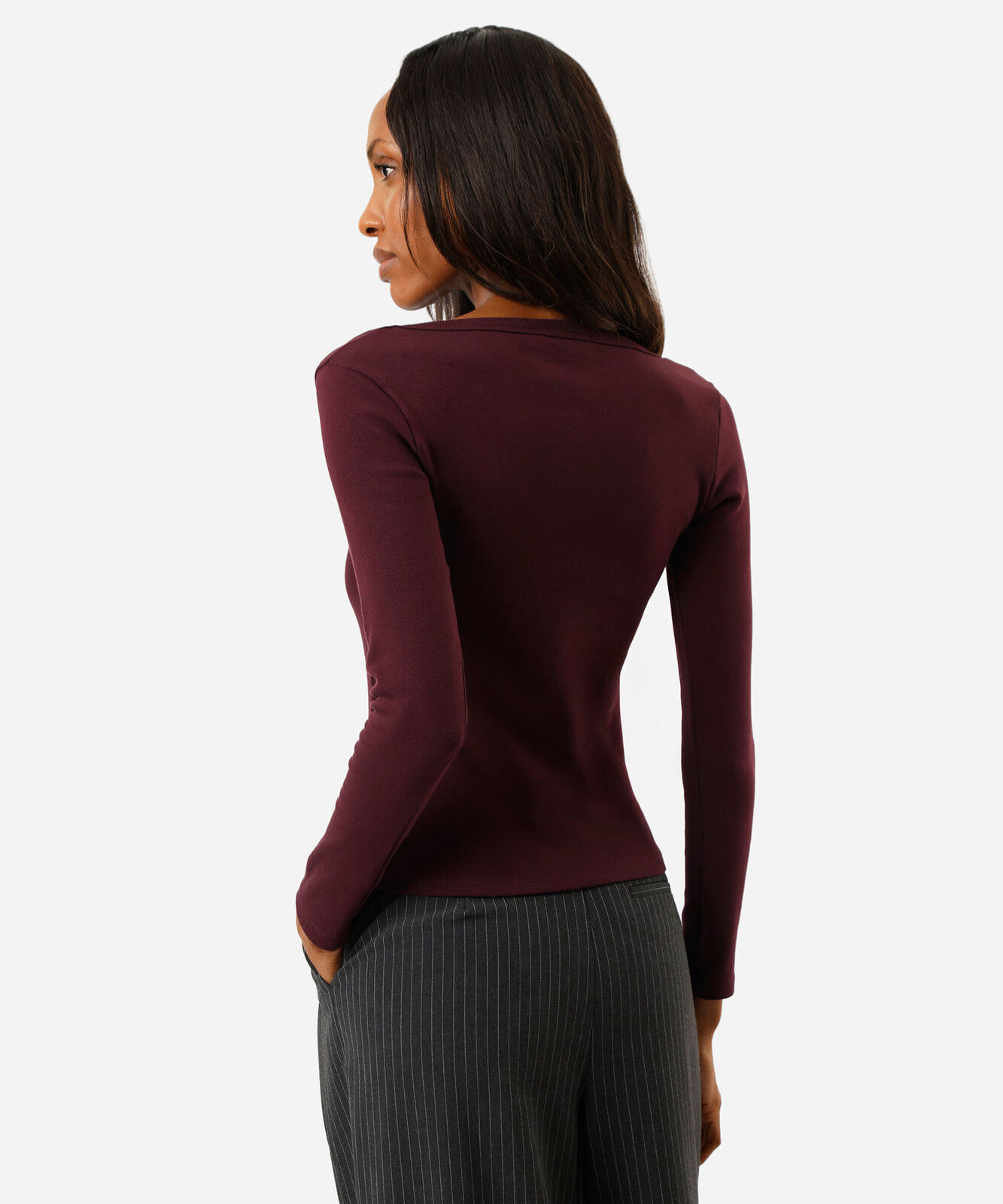 blusa básica feminina de algodão manga longa vinho