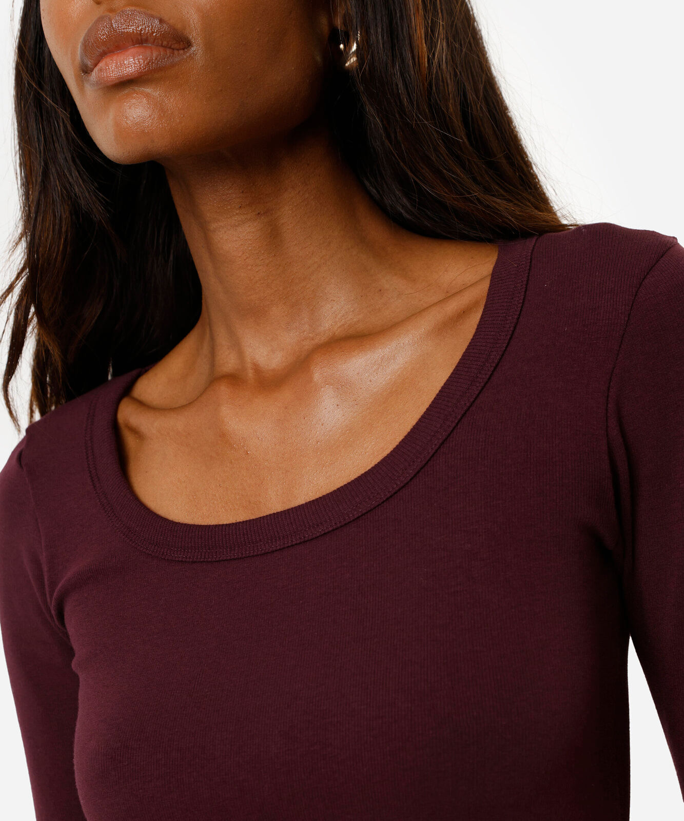 blusa básica feminina de algodão manga longa vinho