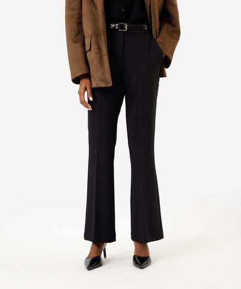 calça flare de alfaiataria feminina com cinto preta