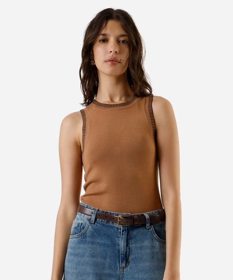 regata feminina de tricot marrom