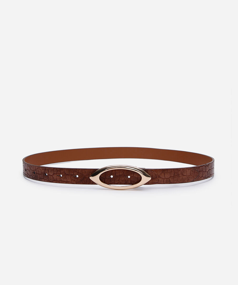 cinto texturizado com fivela oval  marrom