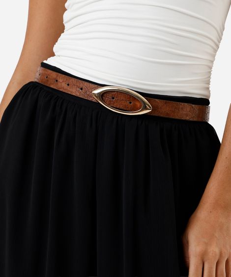 cinto texturizado com fivela oval  marrom