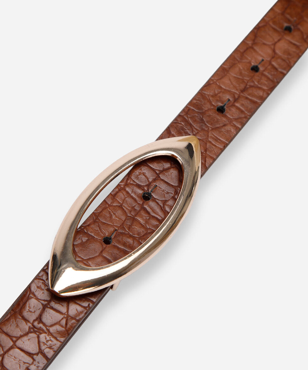 cinto texturizado com fivela oval  marrom