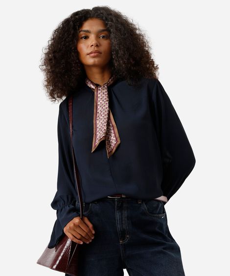 bata feminina com babado texturizada azul