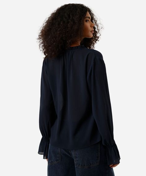 bata feminina com babado texturizada azul