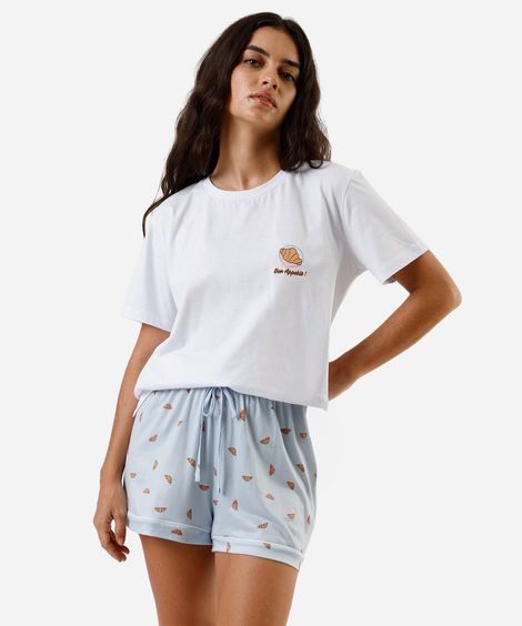 pijama short doll feminino estampado azul