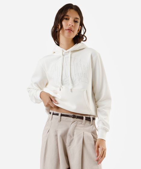 blusão de moletom stitch com capuz off white