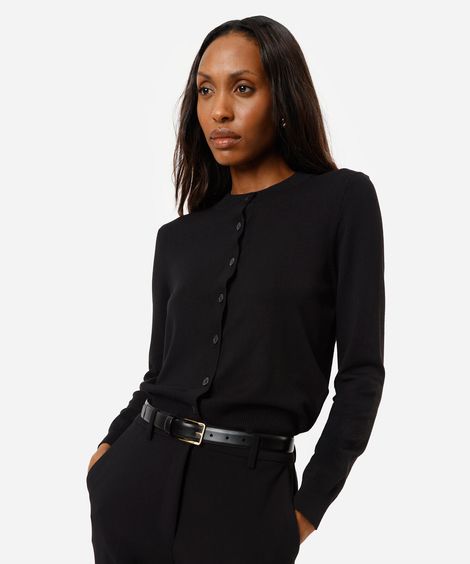 cardigan cropped feminino de tricot preto