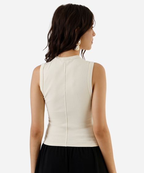 regata básica feminina de algodão decote redondo bege