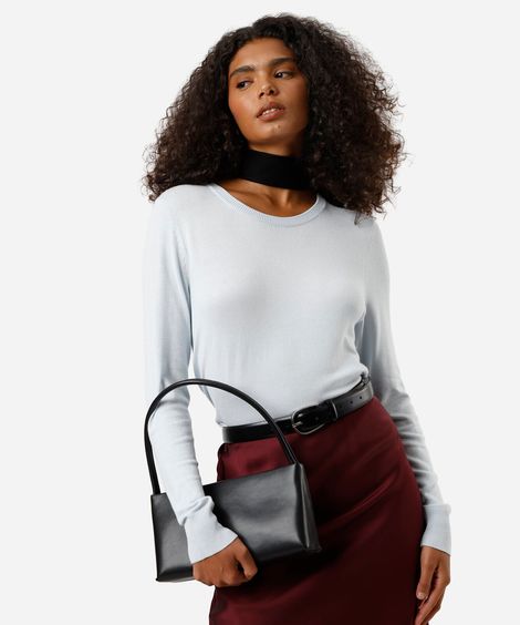 suéter de tricot manga longa básico azul