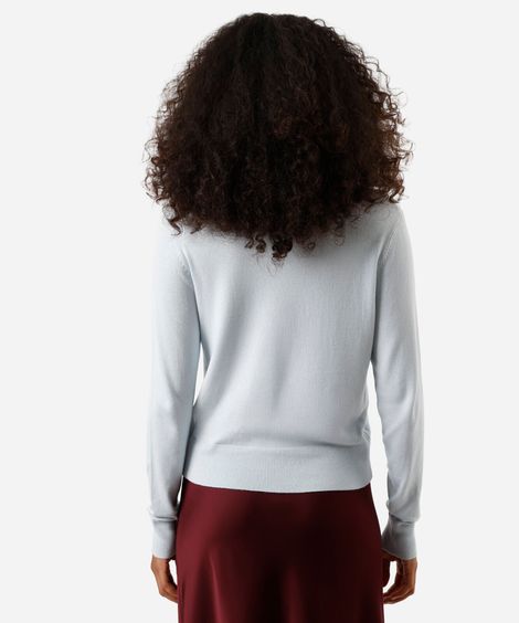 suéter de tricot manga longa básico azul