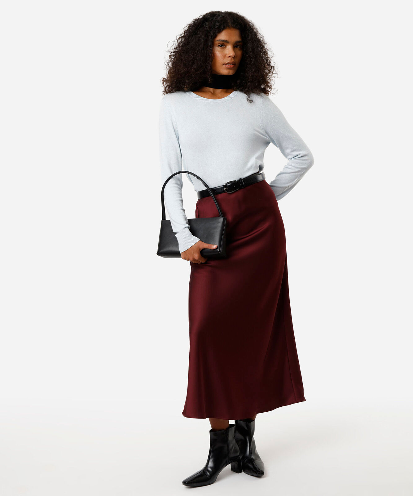 suéter de tricot manga longa básico azul