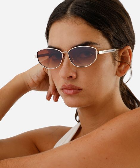 óculos de sol feminino oval de metal triton marrom