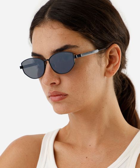 óculos de sol feminino oval de metal triton preto