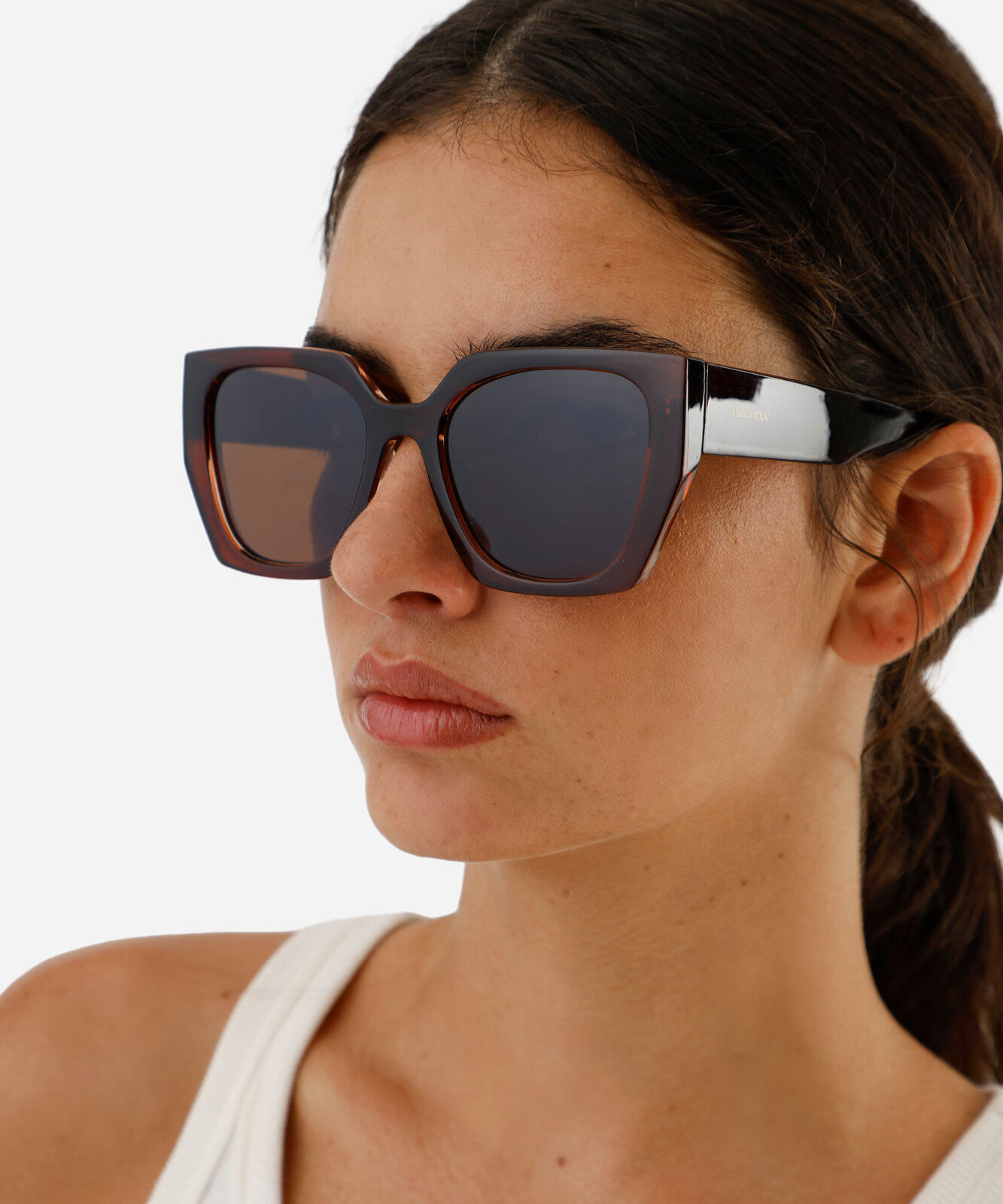 óculos de sol feminino quadrado de acetato triton marrom
