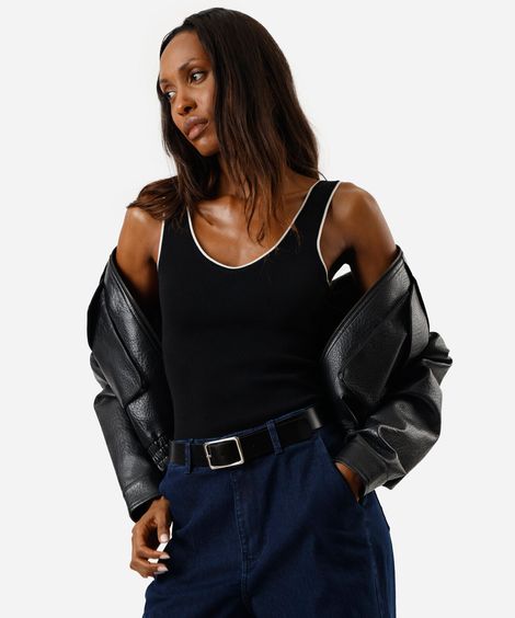 regata feminina de tricot preta